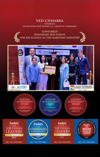 Ved Chhabra being conferred the Honorary Doctorate for Excellence in the Maritime Industry on 23rd July 2022 at Dusit Thani Dubai.